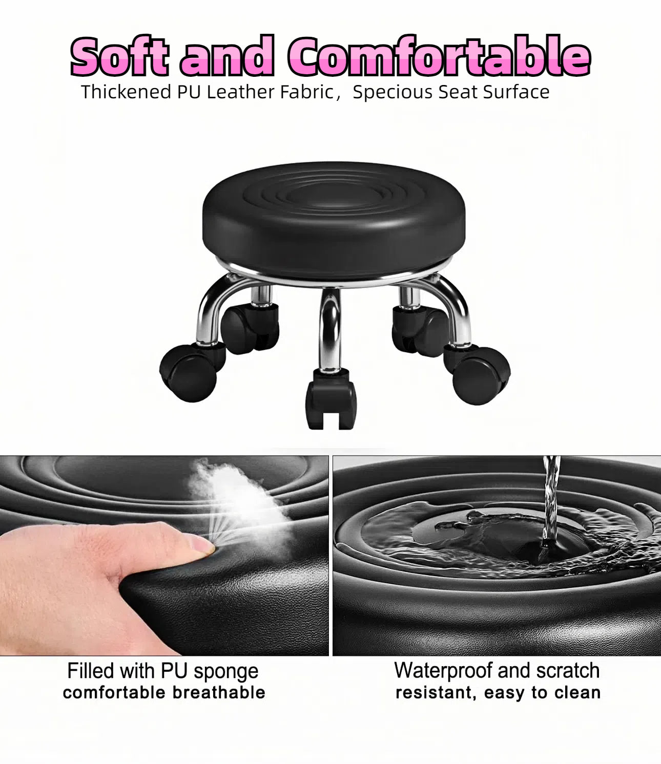 Adjustable PU Leather Rolling Stool Top Choice for Home, Office, and Garage