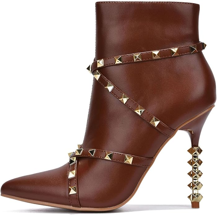 Ines Studded Sculpted Heel Booties â Pointed Toe Stiletto Ankle Boots for Women