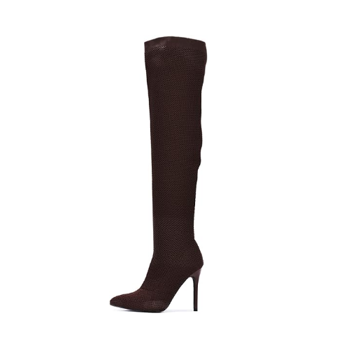 Geina Over-the-Knee Pointed Toe Sock Boots – Women’s Stretch Knit Stiletto Heel Thigh High Boots