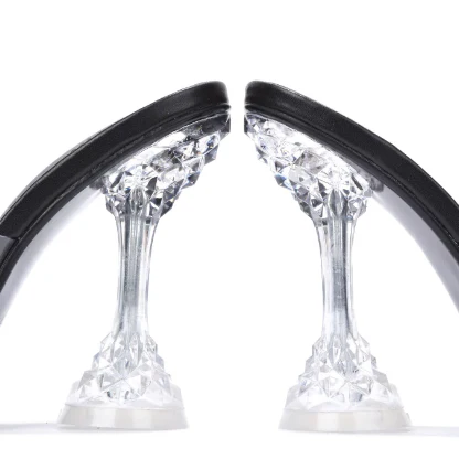 Eli Sexy Clear Heels for Women â Square Toe Crystal Wine Glass Heel Sandals with Rhinestone Straps