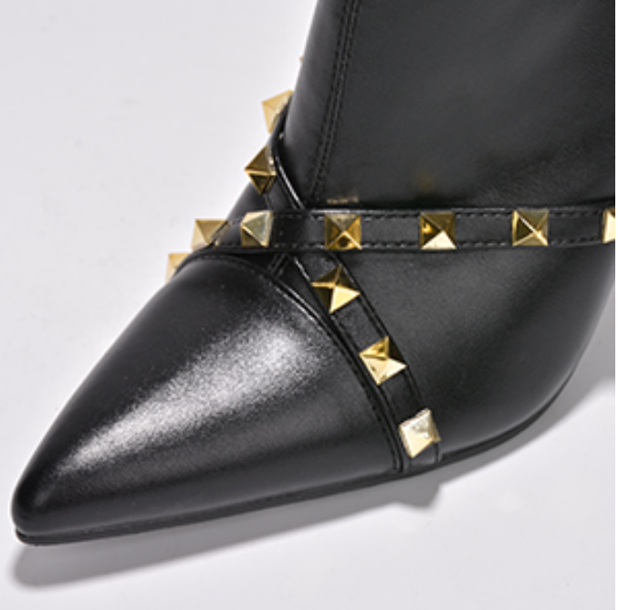 Ines Studded Sculpted Heel Booties â Pointed Toe Stiletto Ankle Boots for Women