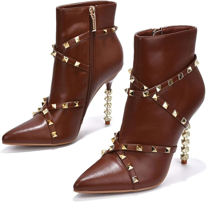 Ines Studded Sculpted Heel Booties â Pointed Toe Stiletto Ankle Boots for Women