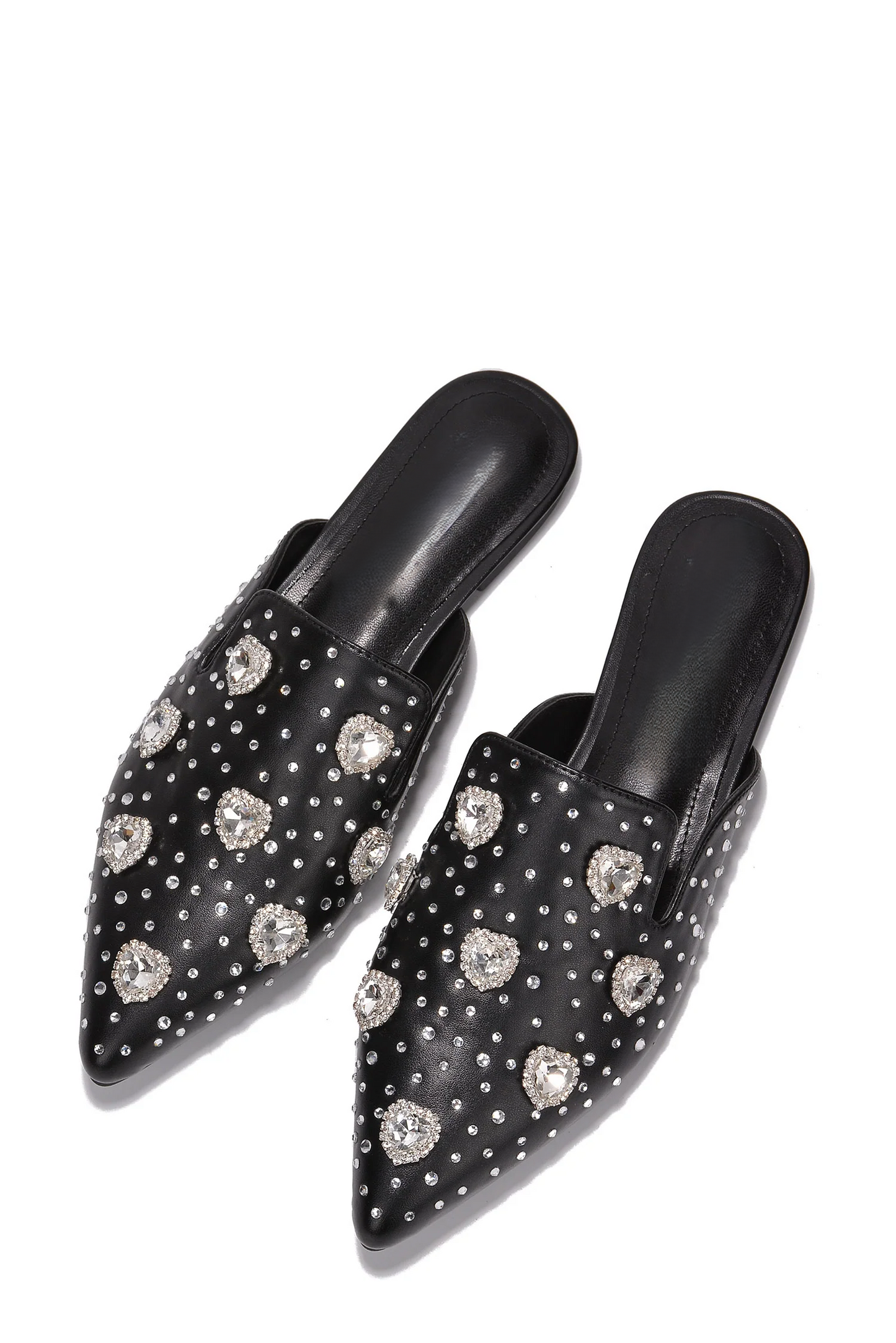 Sierra Lady’s Glam Crystal Bling Pink Pointed-Toe Mules – Studded Clear Slip-On Shoes for Women