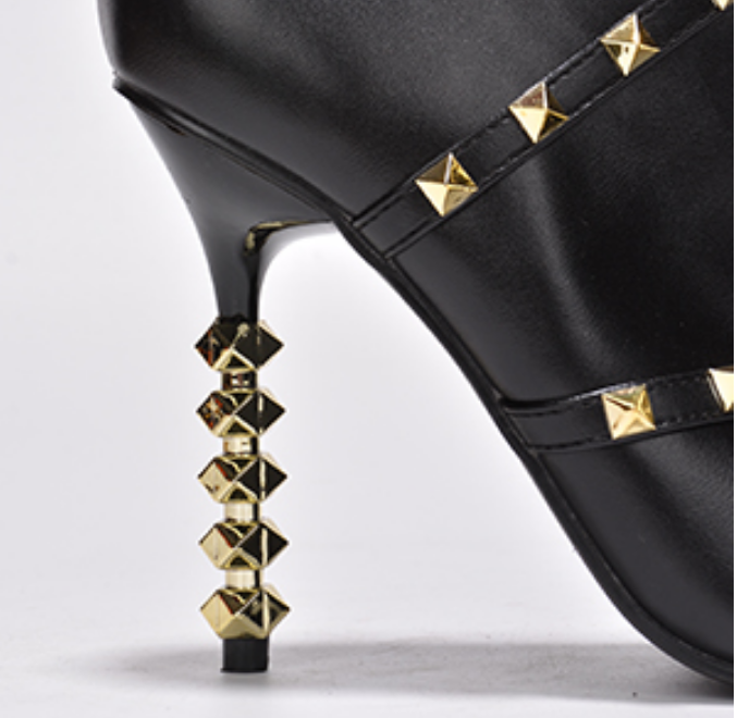 Ines Studded Sculpted Heel Booties â Pointed Toe Stiletto Ankle Boots for Women