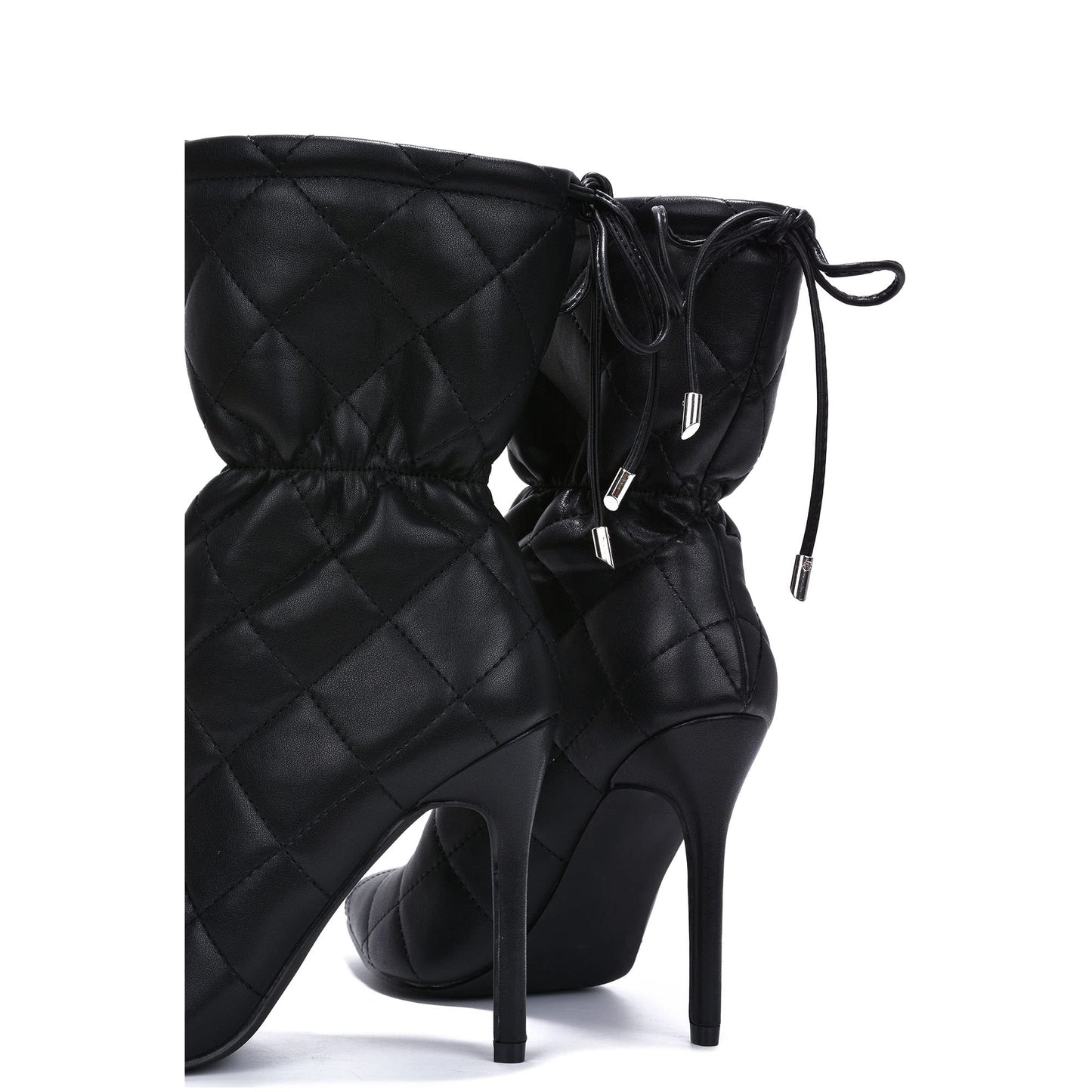 Makayla Quilted Pointed Toe Ankle Boots – Elegant PU Leather Heels for Office & Everyday Chic