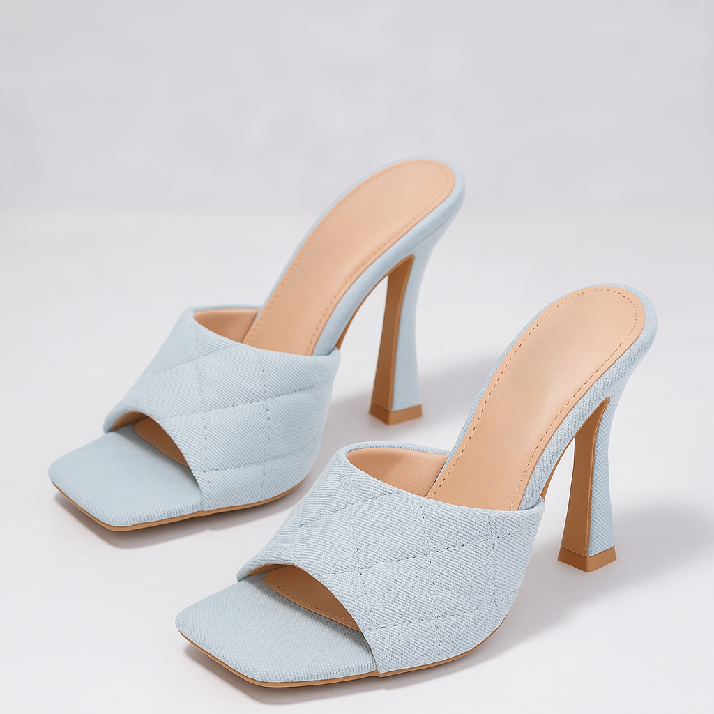Brenton Quilted Square Toe Mule Heels â Elegant Slip-On Block Sandals for Women