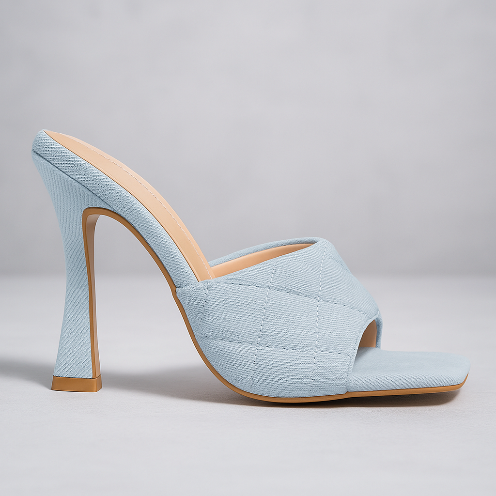 Brenton Quilted Square Toe Mule Heels â Elegant Slip-On Block Sandals for Women