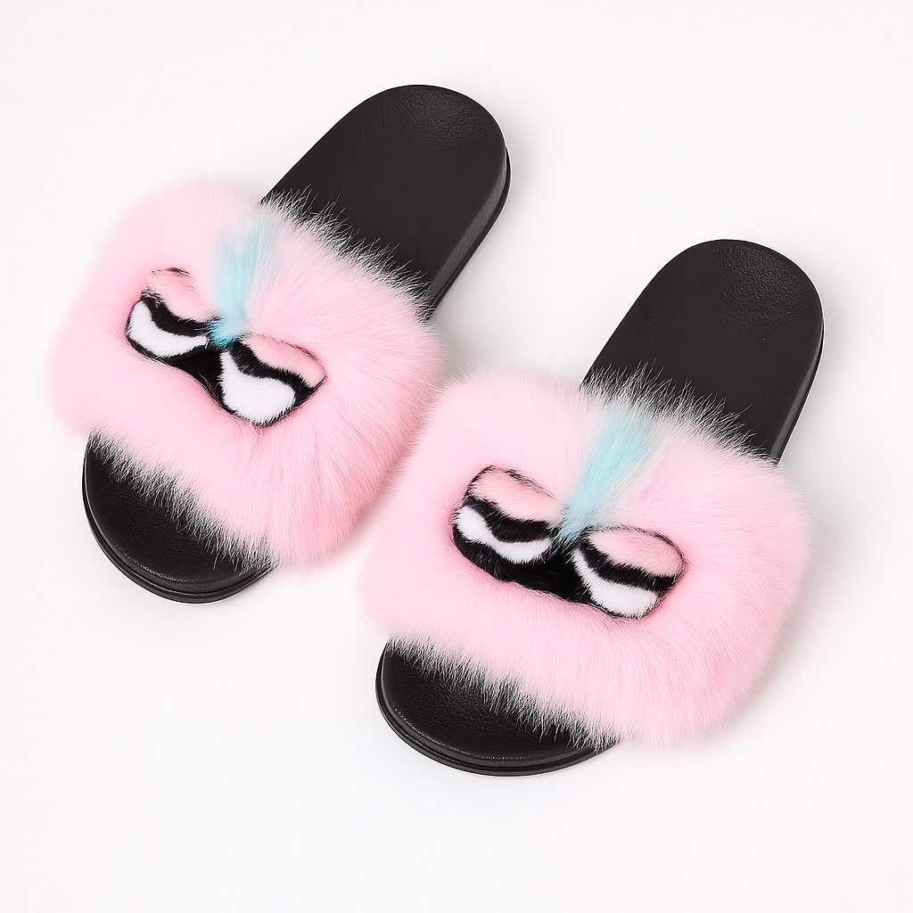 Mochi Cute Fluffy Fur Slides â Colorful Open Toe Furry Slippers for Women