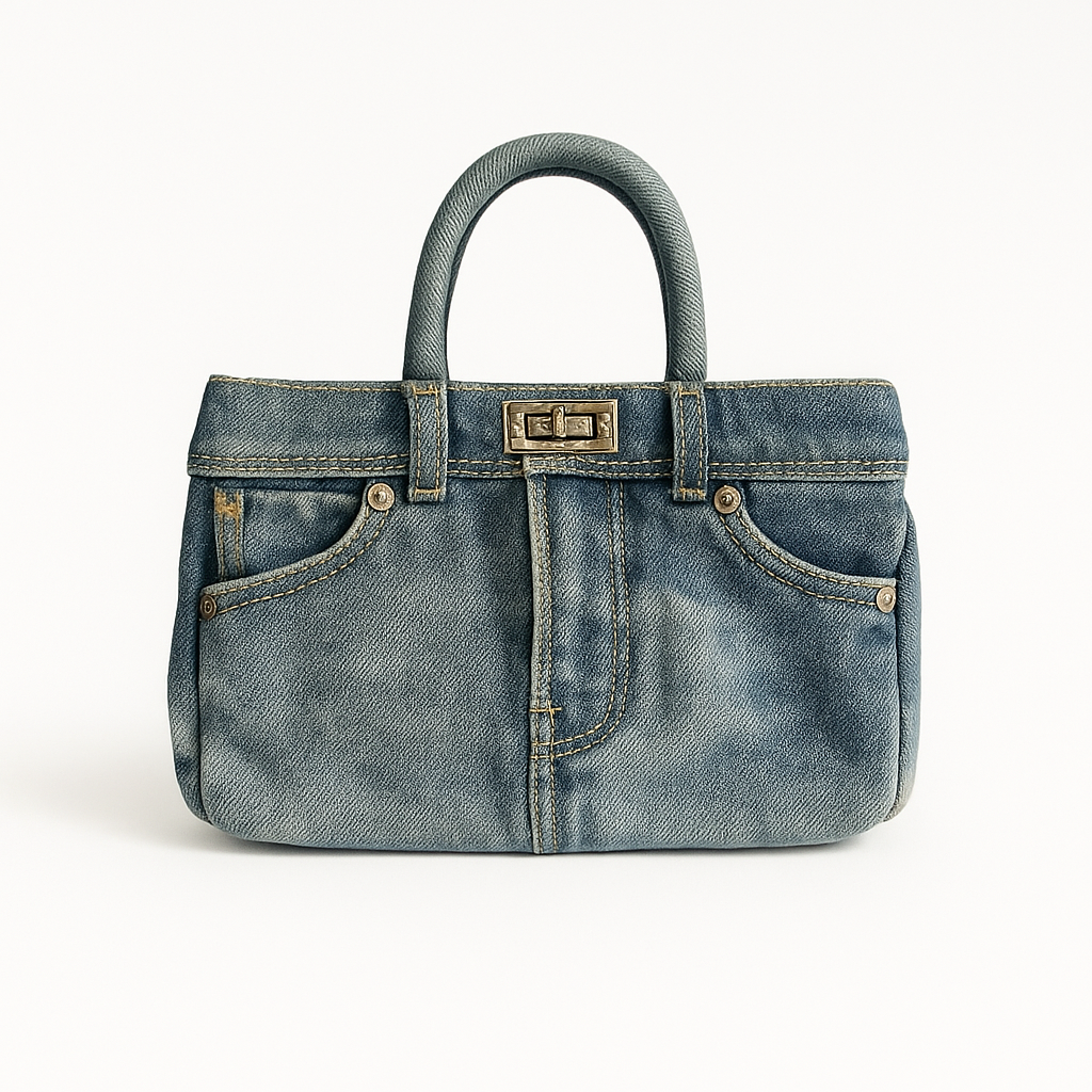 Classic Blue Denim Jeans Pants Top-Handle Women Handbag Purse