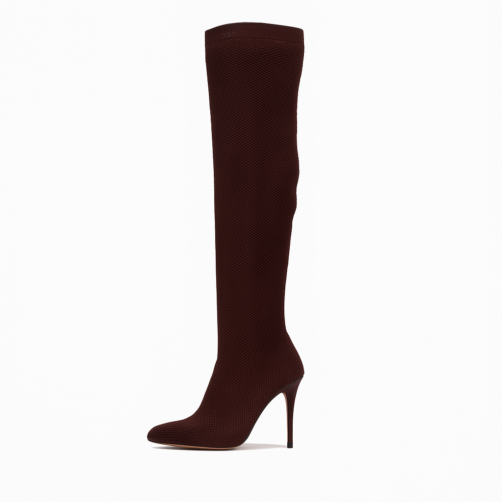 Geina Over-the-Knee Pointed Toe Sock Boots – Women’s Stretch Knit Stiletto Heel Thigh High Boots