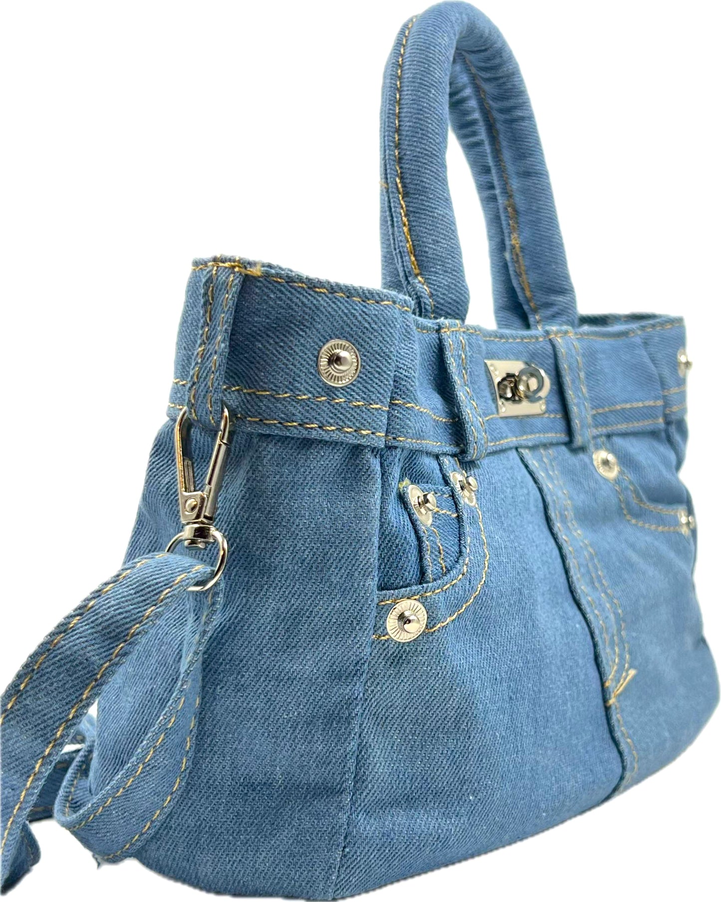 Classic Blue Denim Jeans Pants Top-Handle Women Handbag Purse