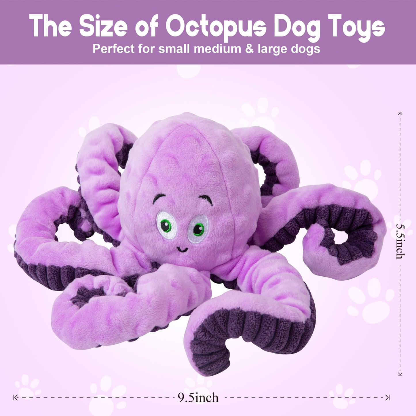 Dog Toys for Large Breed, Squeaky Funny Cute Interactive All Size Dog Toys, Stuffed Plush Animals Puppy Toys, Dog Birthday Presents Octopus