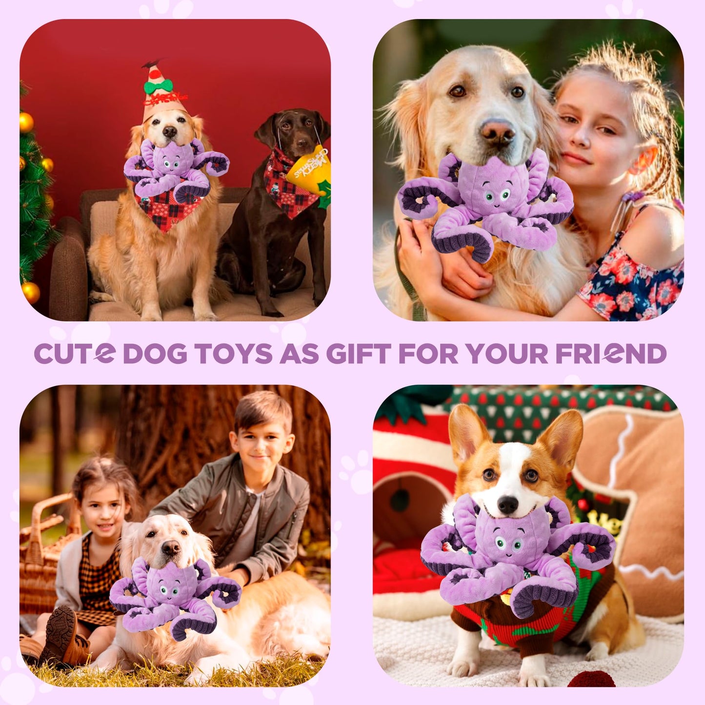 Dog Toys for Large Breed, Squeaky Funny Cute Interactive All Size Dog Toys, Stuffed Plush Animals Puppy Toys, Dog Birthday Presents Octopus