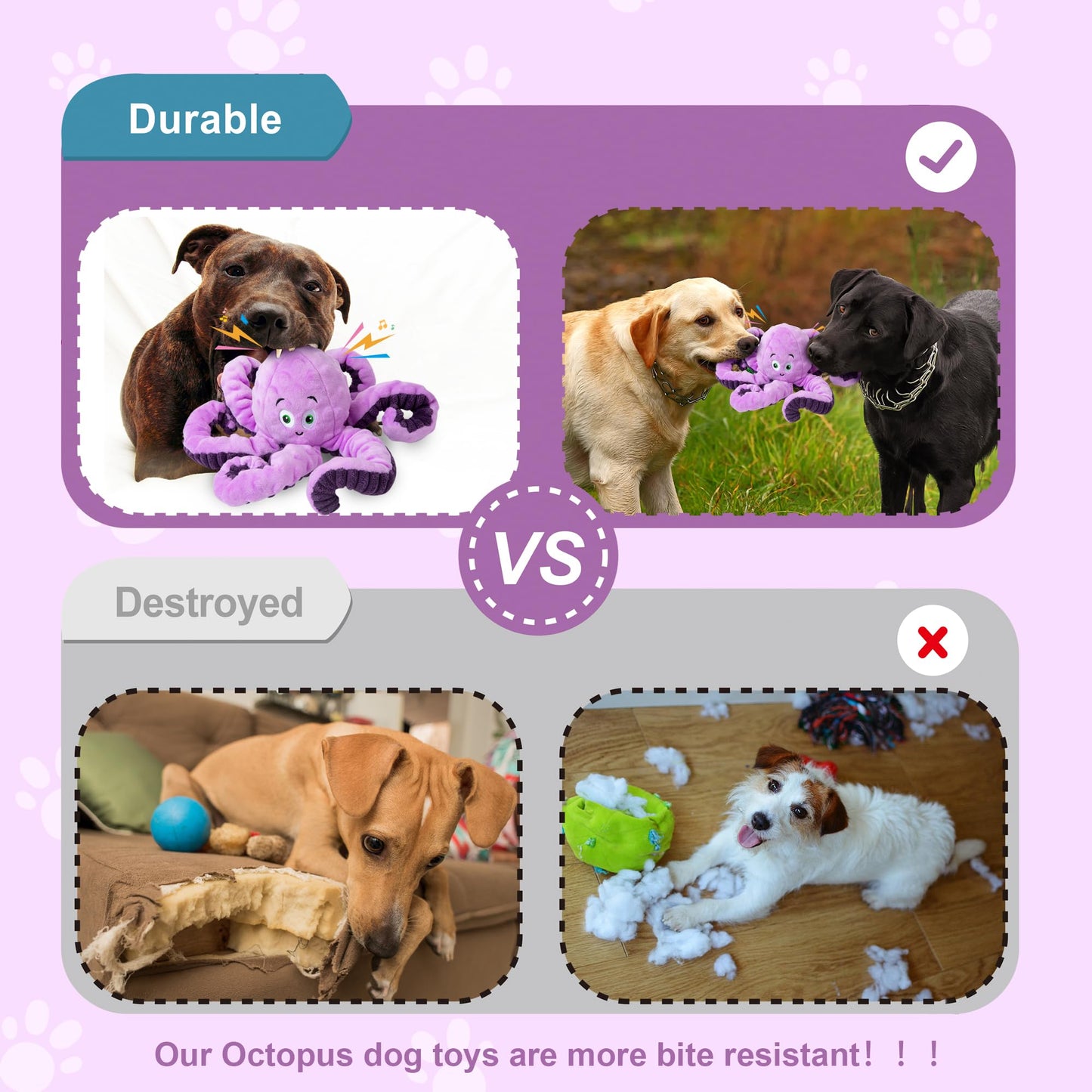 Dog Toys for Large Breed, Squeaky Funny Cute Interactive All Size Dog Toys, Stuffed Plush Animals Puppy Toys, Dog Birthday Presents Octopus