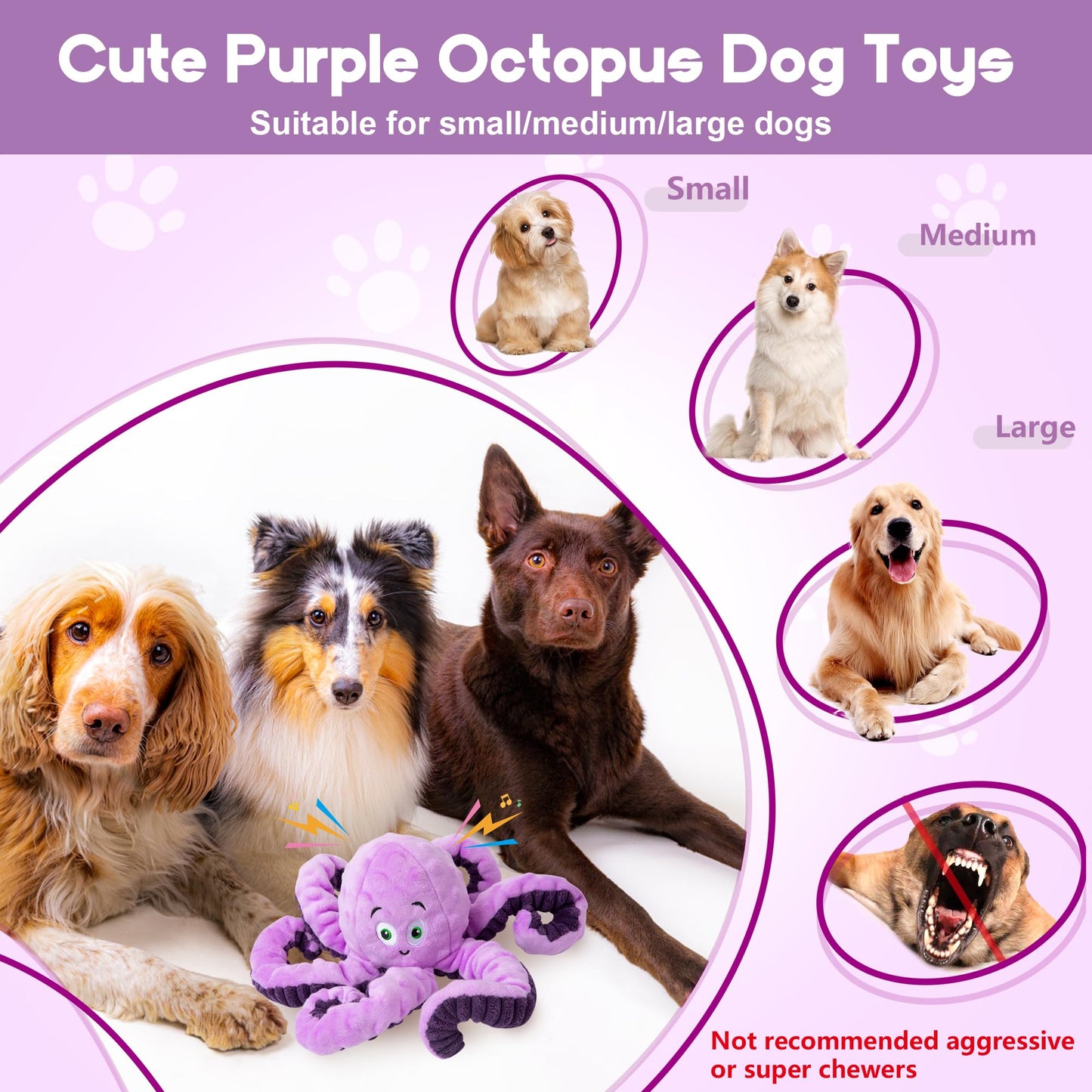 Dog Toys for Large Breed, Squeaky Funny Cute Interactive All Size Dog Toys, Stuffed Plush Animals Puppy Toys, Dog Birthday Presents Octopus