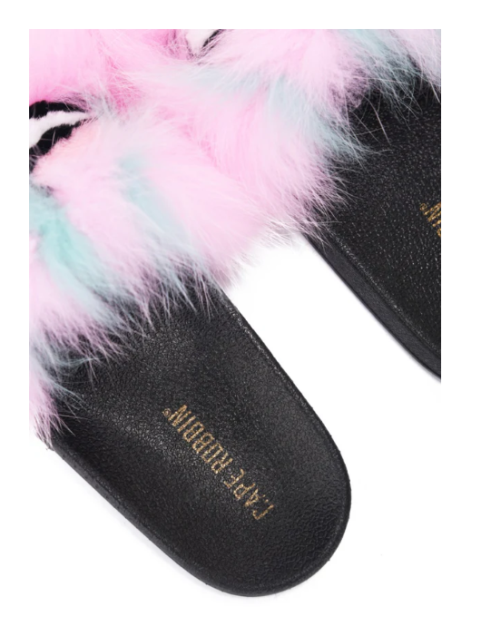 Mochi Cute Fluffy Fur Slides â Colorful Open Toe Furry Slippers for Women