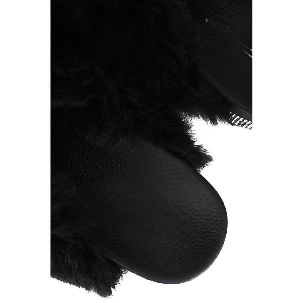 Spotty Criss Cross Furry Platform Slides â Rhinestone Trimmed Fuzzy Sandals for Women