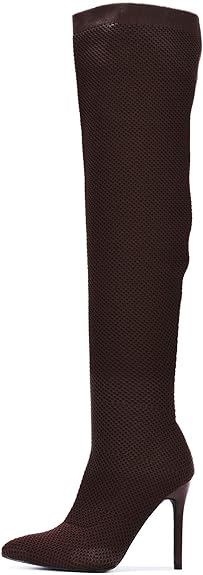 Geina Over-the-Knee Pointed Toe Sock Boots – Women’s Stretch Knit Stiletto Heel Thigh High Boots