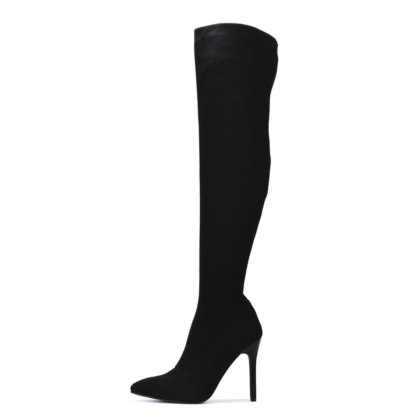 Geina Over-the-Knee Pointed Toe Sock Boots – Women’s Stretch Knit Stiletto Heel Thigh High Boots