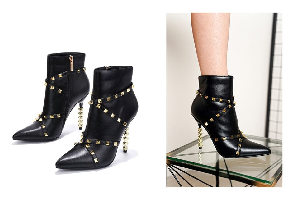Ines Studded Sculpted Heel Booties â Pointed Toe Stiletto Ankle Boots for Women