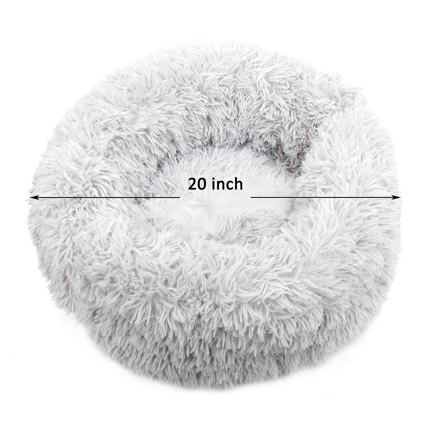Round Calming Donut Pet Bed – Fluffy Soft Dog & Cat Bed for Small Pets, Anti-Anxiety Cozy Nest for Sleeping & Cuddling, 20/25 Inch Diameter