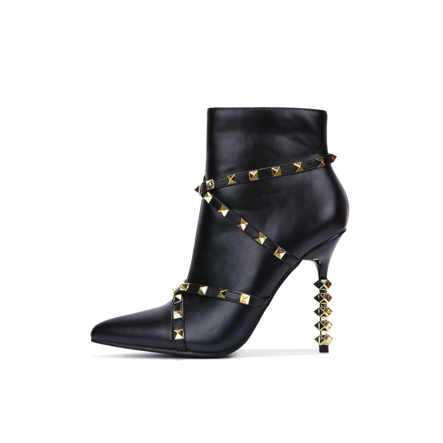 Ines Studded Sculpted Heel Booties â Pointed Toe Stiletto Ankle Boots for Women