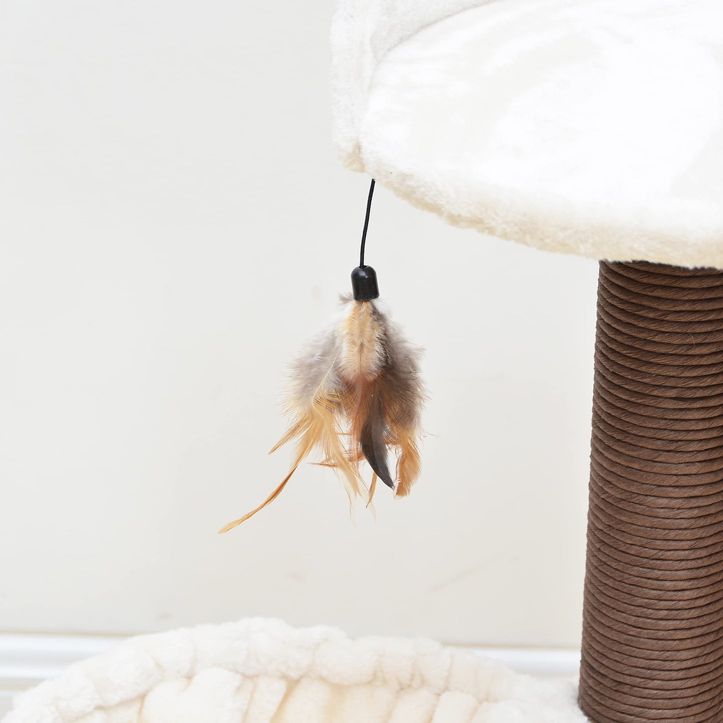 3-Level Cat Tree with Feather Toy - Small Cat Hammock, Scratching Posts, 15lbs Capacity, Beige