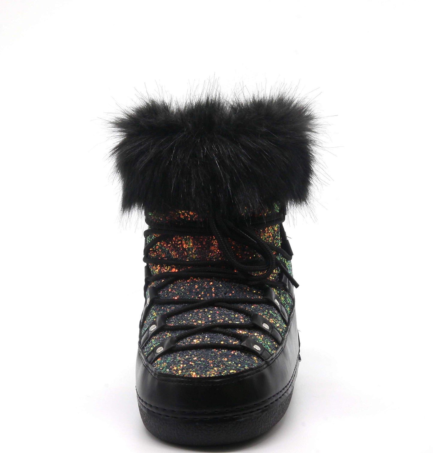Polar Women’s Sequin Feather Snow Boots – Round Toe Winter Booties with Faux Fur Trim