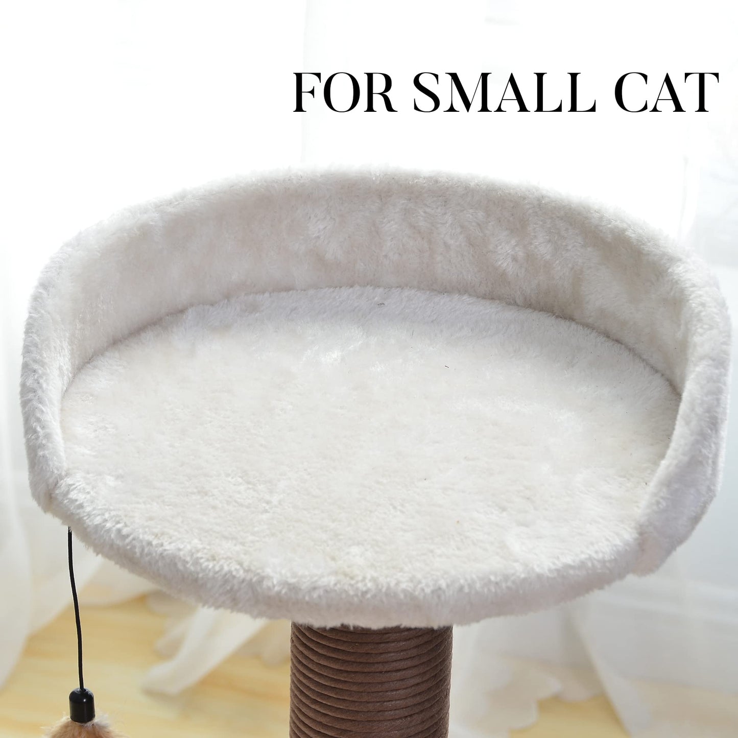 3-Level Cat Tree with Feather Toy - Small Cat Hammock, Scratching Posts, 15lbs Capacity, Beige