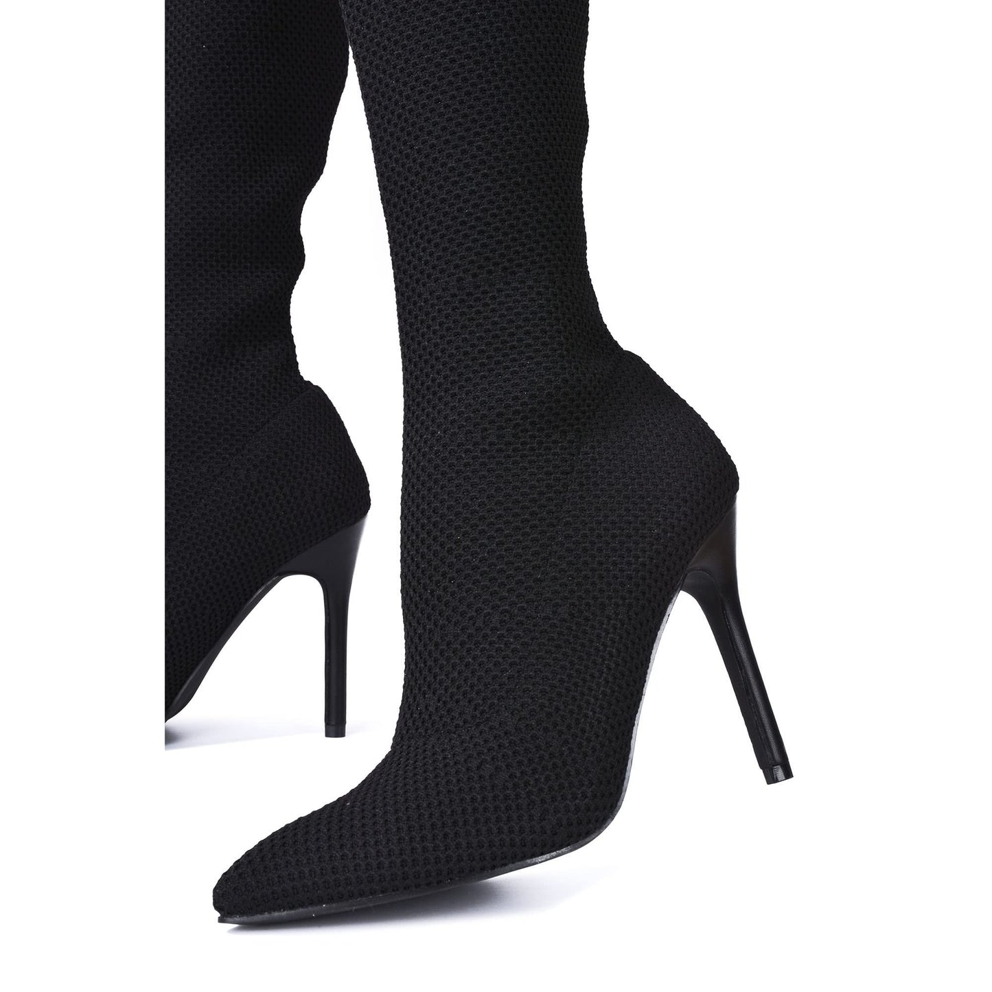 Geina Over-the-Knee Pointed Toe Sock Boots – Women’s Stretch Knit Stiletto Heel Thigh High Boots