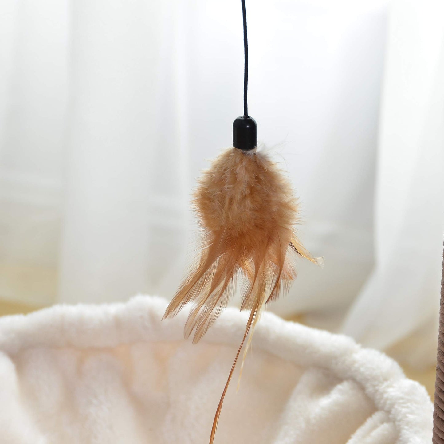 3-Level Cat Tree with Feather Toy - Small Cat Hammock, Scratching Posts, 15lbs Capacity, Beige