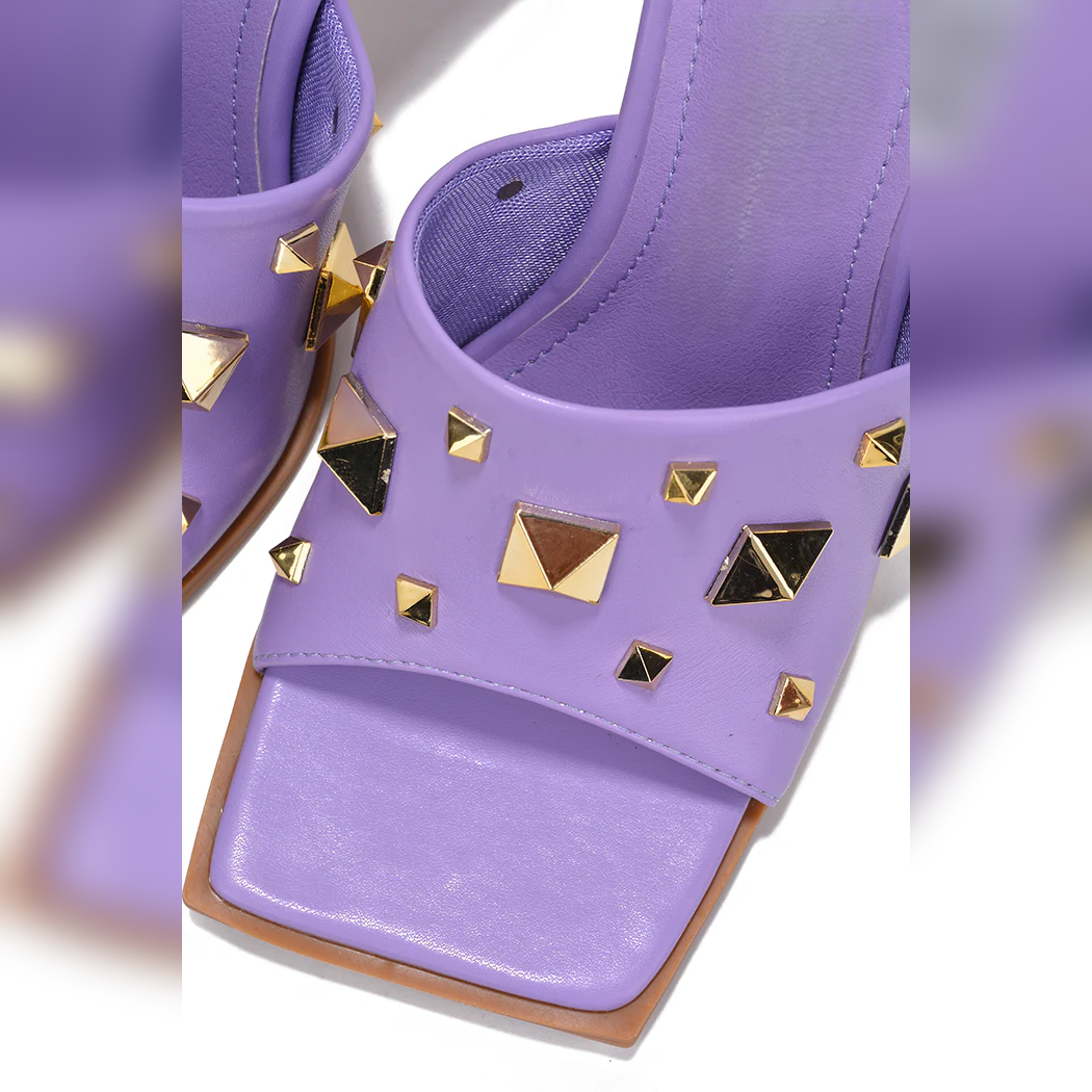 Popo Studded Square Toe Stiletto Heels โ Punk Style Mules for Bold Women