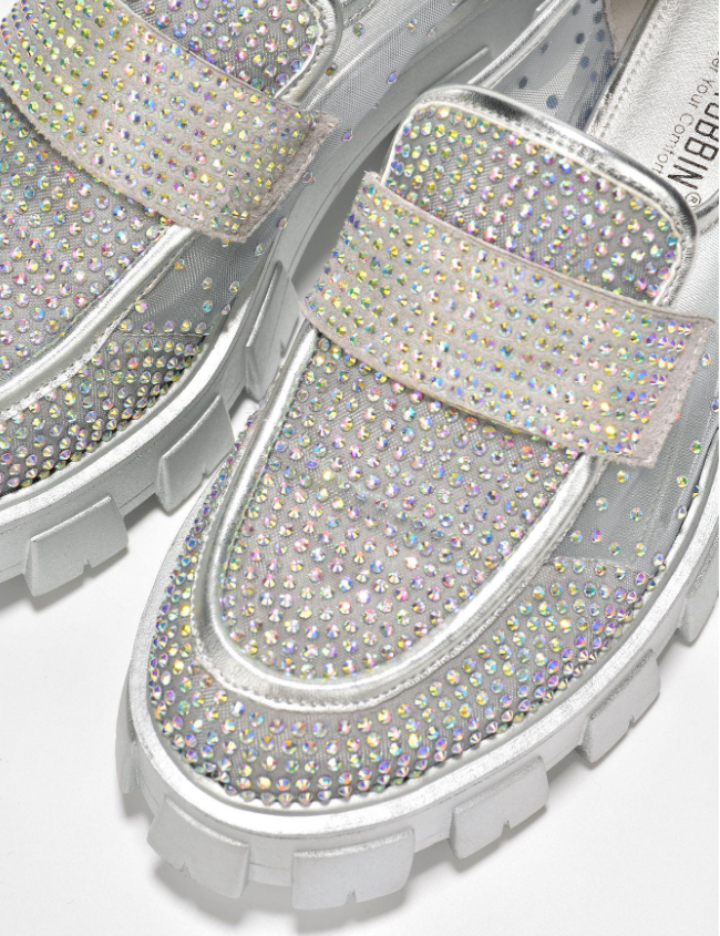 Abbe Women’s Rhinestone Chunky Loafers – Transparent Round Toe Sparkly Platform Flats