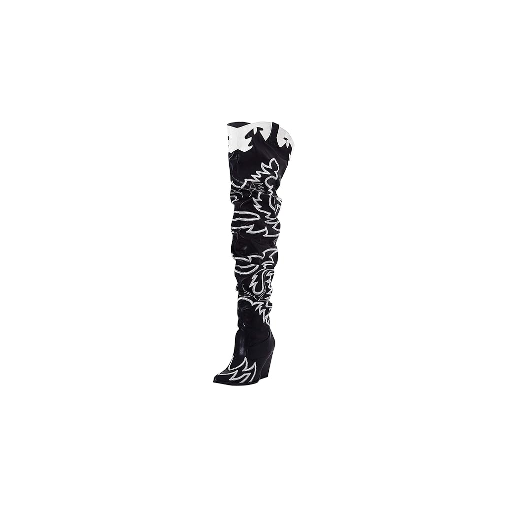 Kelsey-21 Over-the-Knee Western Cowgirl Boots – Embroidered Slouchy Pointed Toe Boots with Chunky Heel for Rodeo, Festival, or Fashion Streetwear