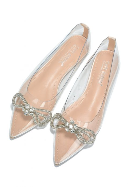 Stearling Pointed Toe Flats for Women – Elegant Rhinestone Bow Slip-On Dress Shoes