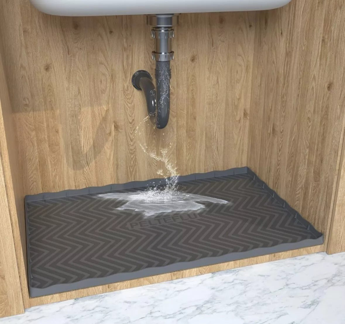 Under Sink Mats for Kitchen Waterproof, 34" X 22" Or Smaller Cut to Fit Under Sink Drip Tray for Kitchen Bathroom Cabinets, Silicone Liner Hold Up to 3.3 Gallons Liquid