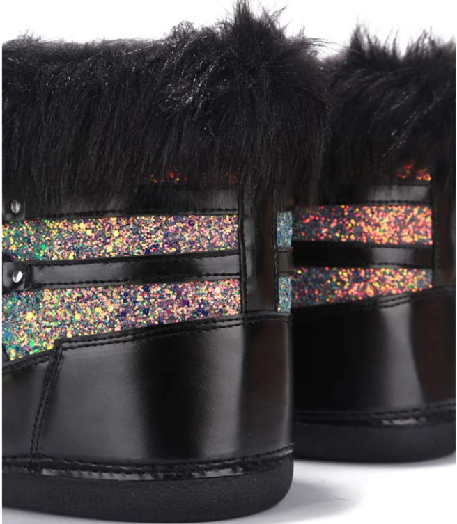 Polar Women’s Sequin Feather Snow Boots – Round Toe Winter Booties with Faux Fur Trim