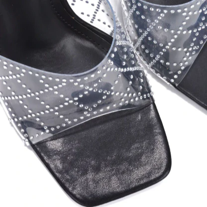 Eli Sexy Clear Heels for Women – Square Toe Crystal Wine Glass Heel Sandals with Rhinestone Straps