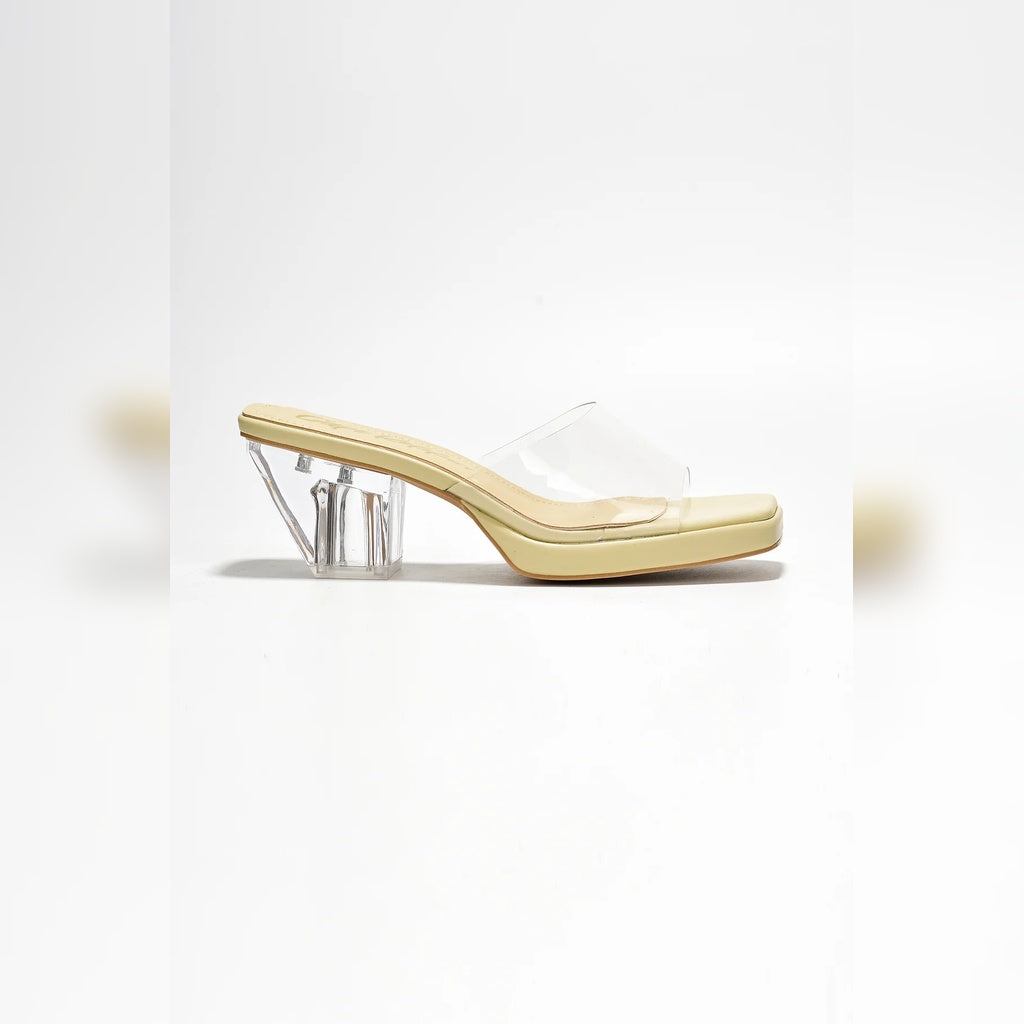 Dionne Clear Slide Sandals for Women – Square Toe Mules with Transparent Strap & Lucite Block Heels for Summer, Casual & Dressy Looks