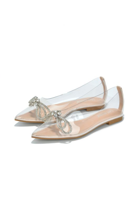Stearling Pointed Toe Flats for Women – Elegant Rhinestone Bow Slip-On Dress Shoes