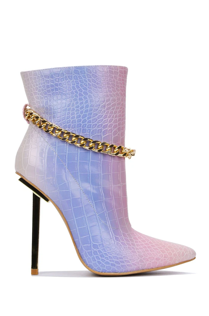 Joelle Gold Chain Pointed Toe Ankle Boots – Elegant Stiletto Heels for Women