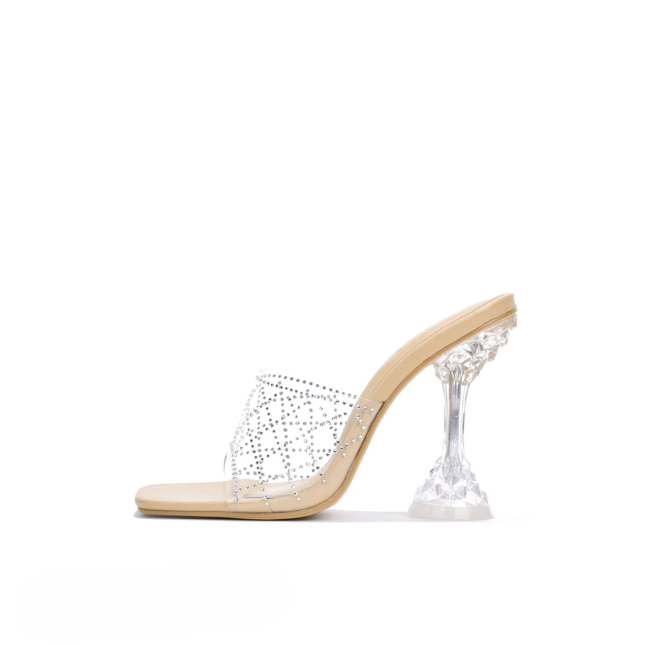Eli Sexy Clear Heels for Women – Square Toe Crystal Wine Glass Heel Sandals with Rhinestone Straps