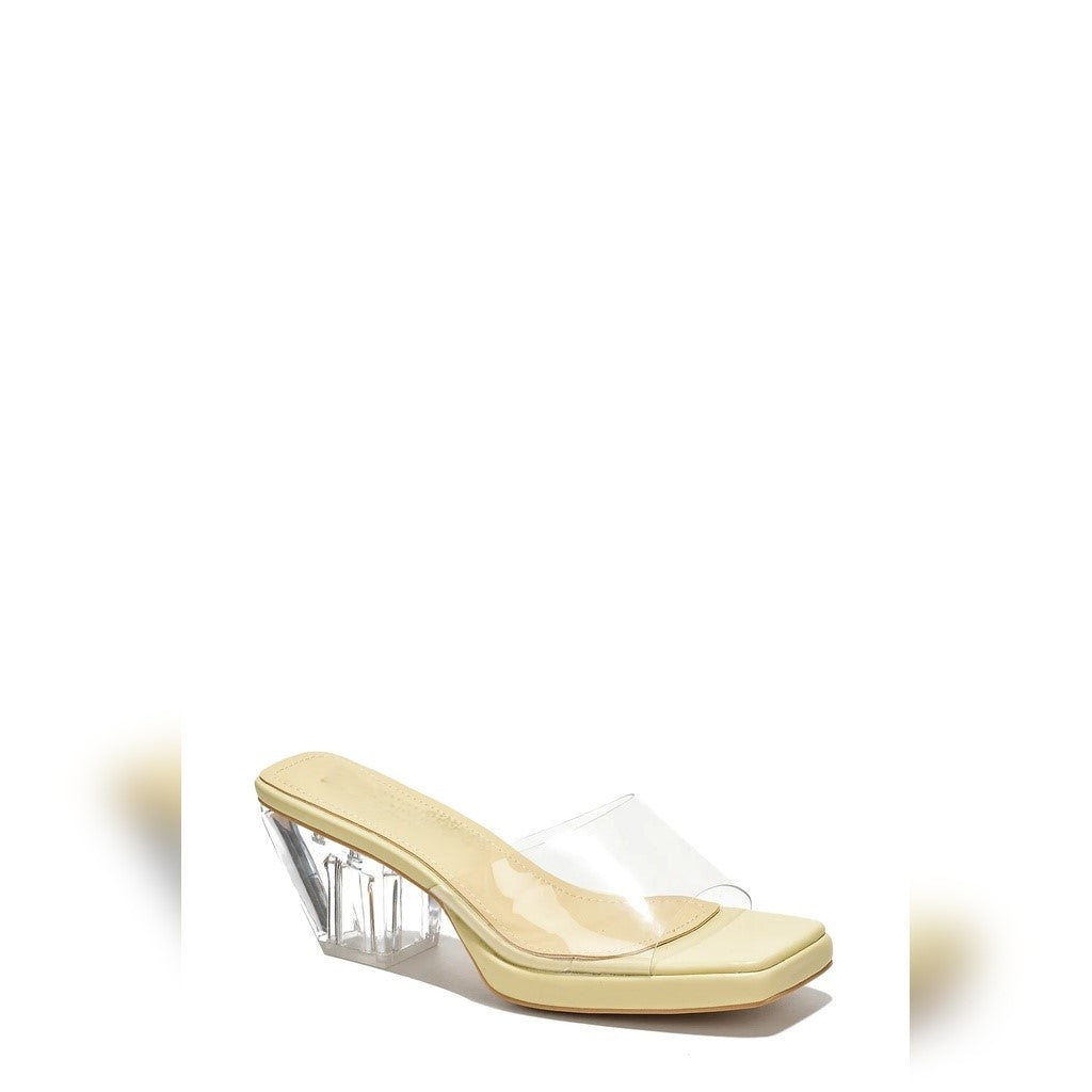 Dionne Clear Slide Sandals for Women – Square Toe Mules with Transparent Strap & Lucite Block Heels for Summer, Casual & Dressy Looks