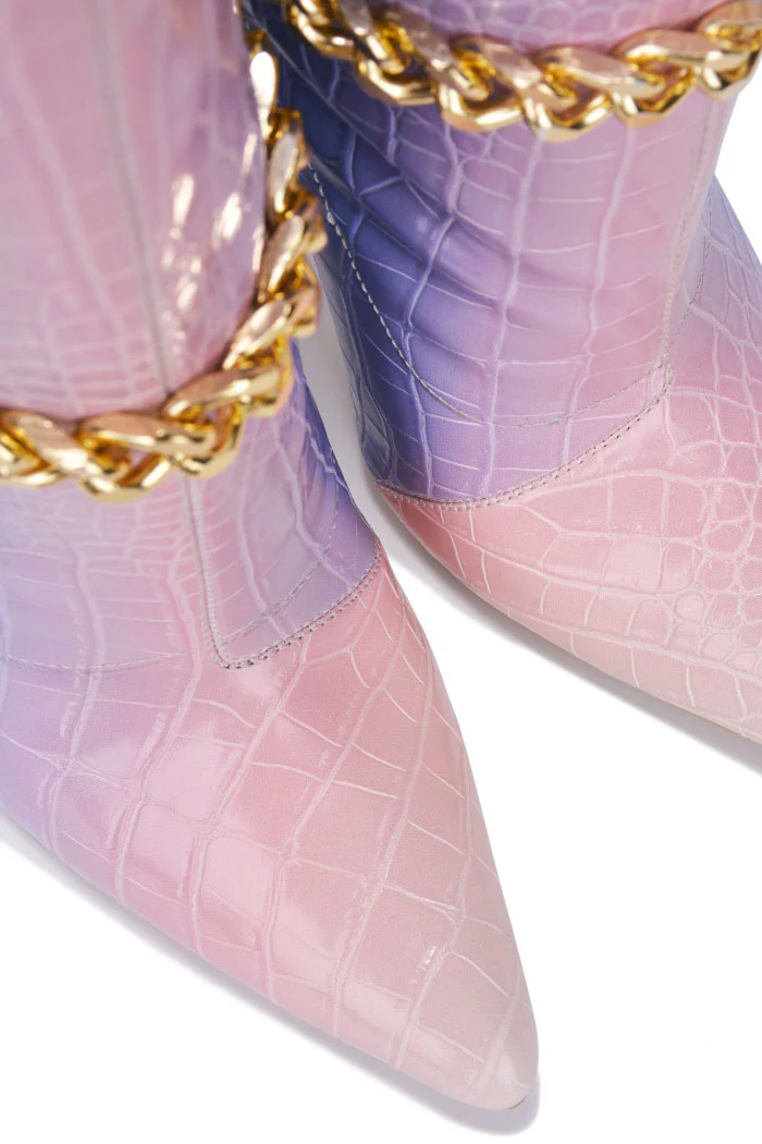 Joelle Gold Chain Pointed Toe Ankle Boots – Elegant Stiletto Heels for Women