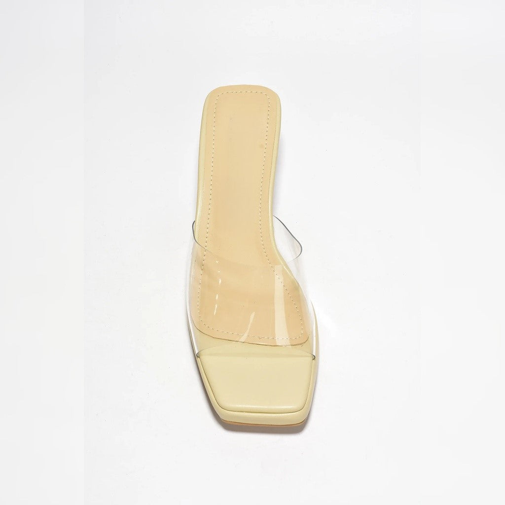Dionne Clear Slide Sandals for Women – Square Toe Mules with Transparent Strap & Lucite Block Heels for Summer, Casual & Dressy Looks