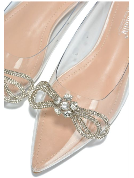 Stearling Pointed Toe Flats for Women – Elegant Rhinestone Bow Slip-On Dress Shoes