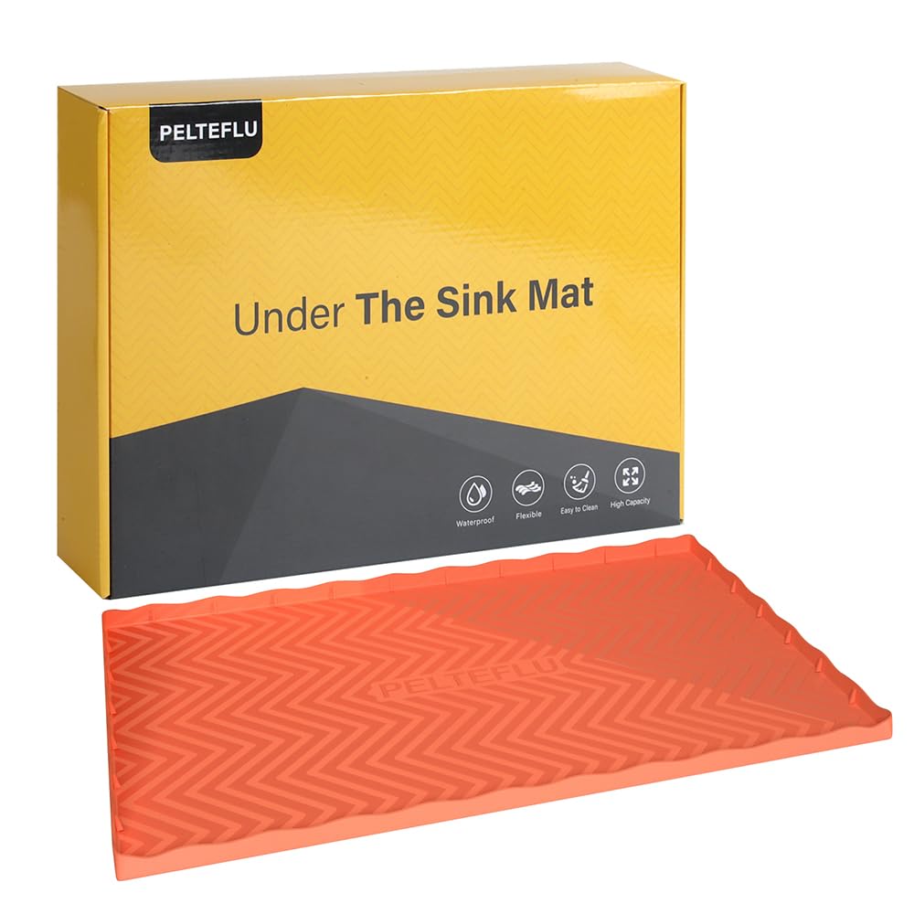 Under Sink Mats for Kitchen Waterproof, 34" X 22" Or Smaller Cut to Fit Under Sink Drip Tray for Kitchen Bathroom Cabinets, Silicone Liner Hold Up to 3.3 Gallons Liquid