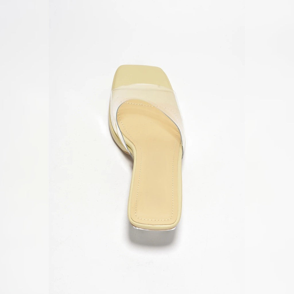 Dionne Clear Slide Sandals for Women – Square Toe Mules with Transparent Strap & Lucite Block Heels for Summer, Casual & Dressy Looks