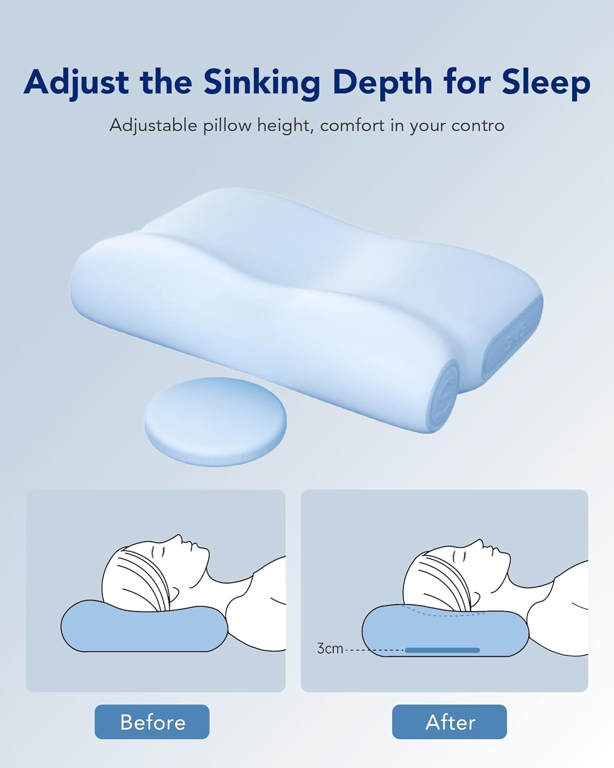 Adjustable Cervical Neck Pillow - 3-Layer Memory Foam Design for Side & Back Sleepers, Ergonomic and Medium Firm Support