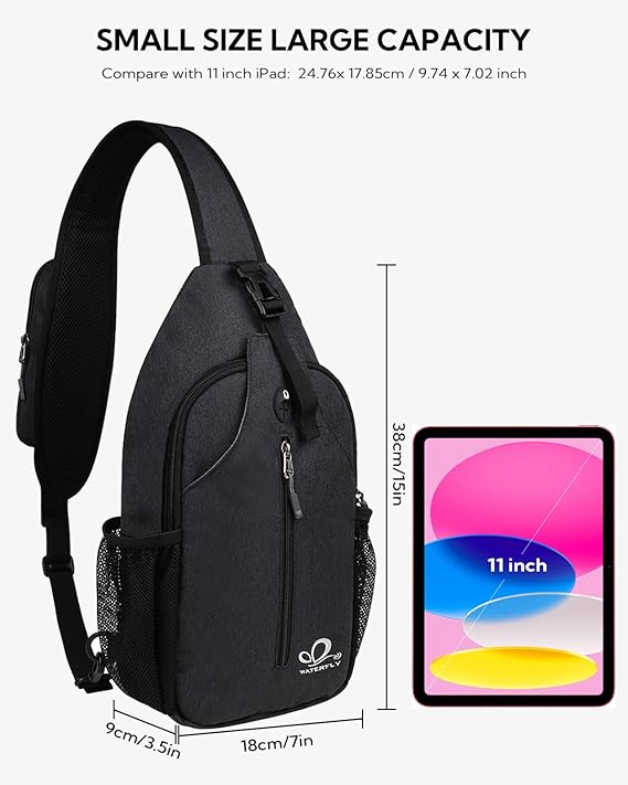Crossbody Sling Backpack Sling Bag Travel Hiking Chest Bag Daypack Black